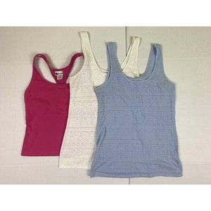 Perfect Tank Set Of 3 Junior's Girl M Tank Top Pink/blue/white Moret Tank